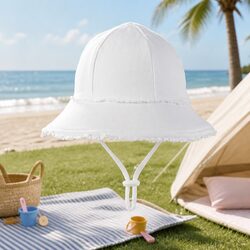 Toddler Bucket Hat Soft Flexible Brim UPF50+ Sun Protection Baby White Ruffle