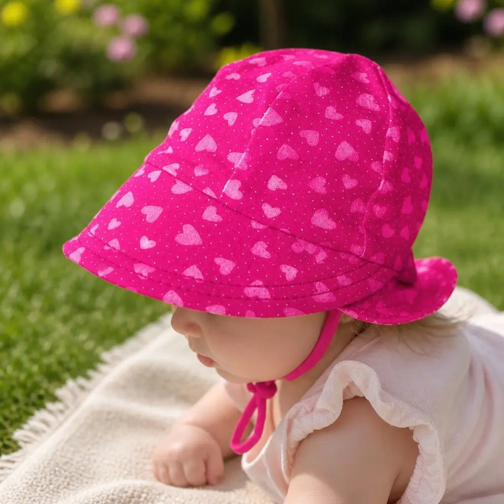 Baby Legionnaire Sun Hat UPF50+ Soft Cotton M Hearts Pattern