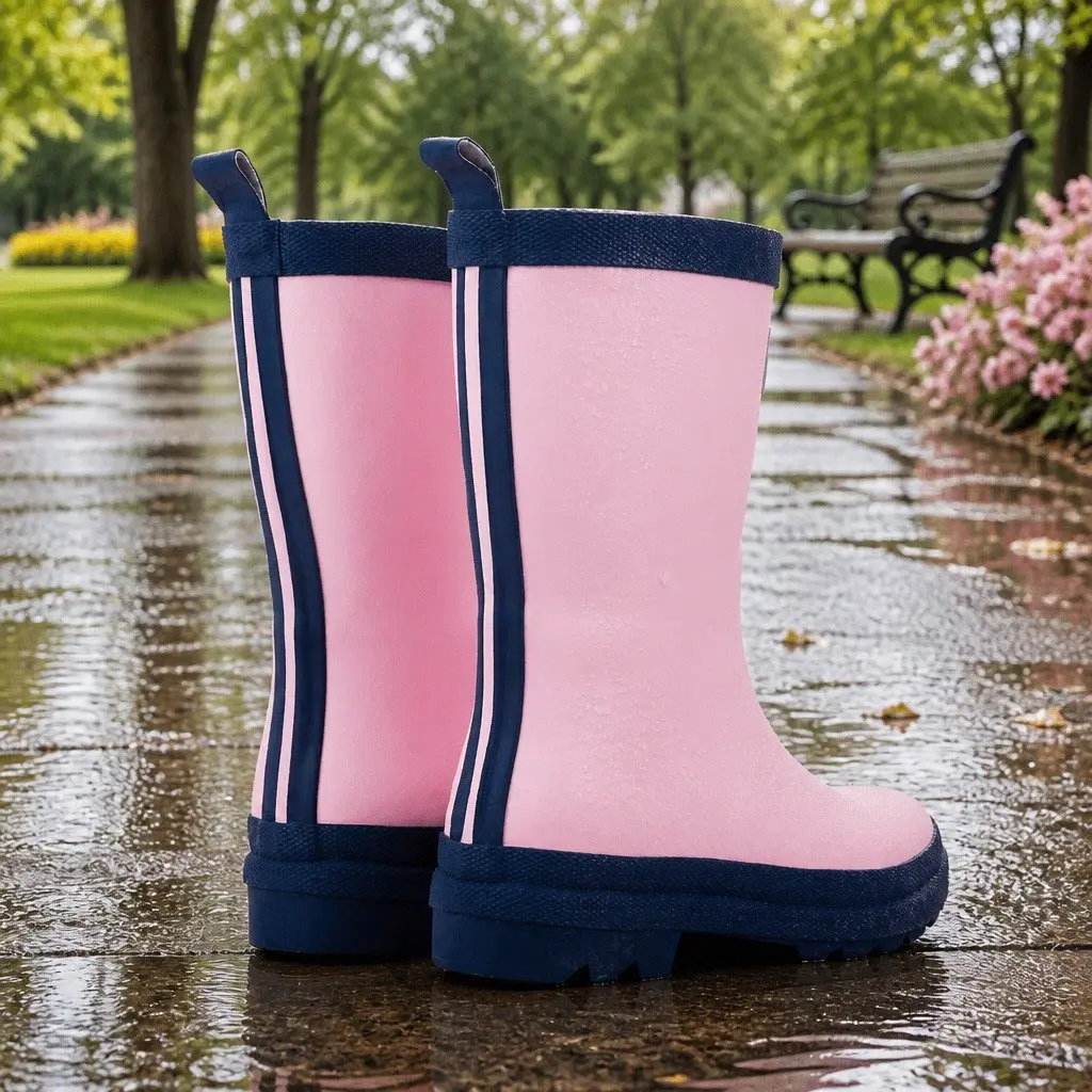 Kids Rain Boots Waterproof Slip Resistant Rubber Matte Pink Navy