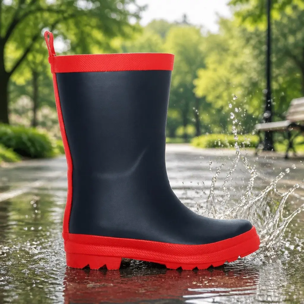 Kids Rain Boots Waterproof Slip-Resistant Rubber Matte Navy Pink