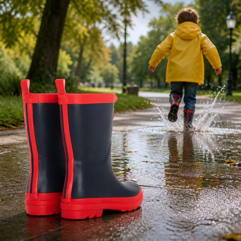 Kids Rain Boots Waterproof Slip-Resistant Rubber Matte Navy Pink