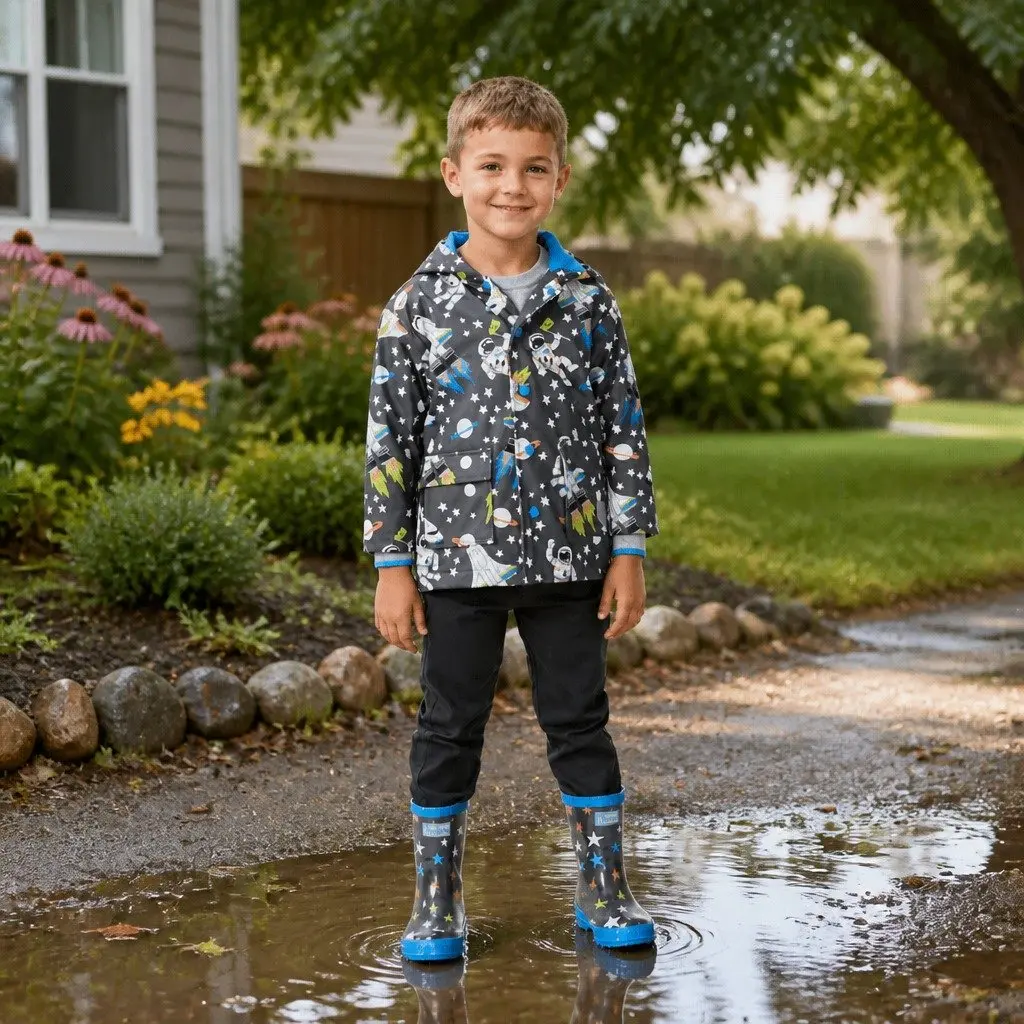 Kids Rain Boots Waterproof Slip-Resistant Rubber Size 9 Matte Pink Navy
