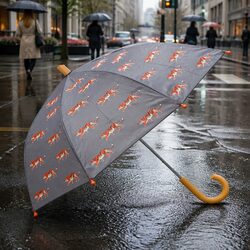 Kids Umbrella with Wooden Handle Rainy Day Fun Colourful Print Design 23 inch