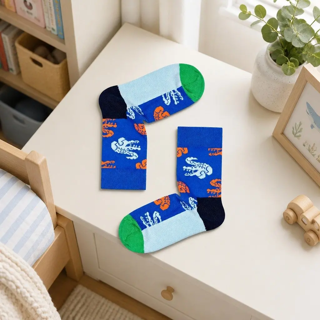 Kids Socks Crocodile Print Cute Colorful Soft Combed Cotton Toddler 2-3 Years