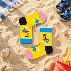 Kids Socks Island In The Sun Colorful Combed Cotton Reinforced Heel Toe 2-3