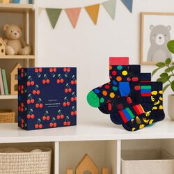 Kids Socks 4-Pack Gift Set Cherry Print Size 2-3 Years Classic Soft Cotton