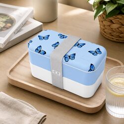 Lunch Bento Box Two Tier 1L Food Container Microwave Dishwasher Safe Blue