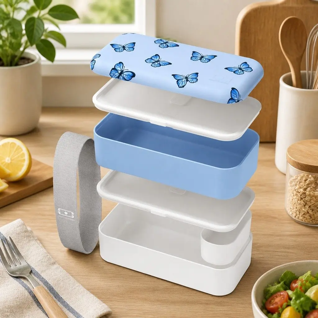 Lunch Bento Box Two Tier 1L Food Container Microwave Dishwasher Safe Blue