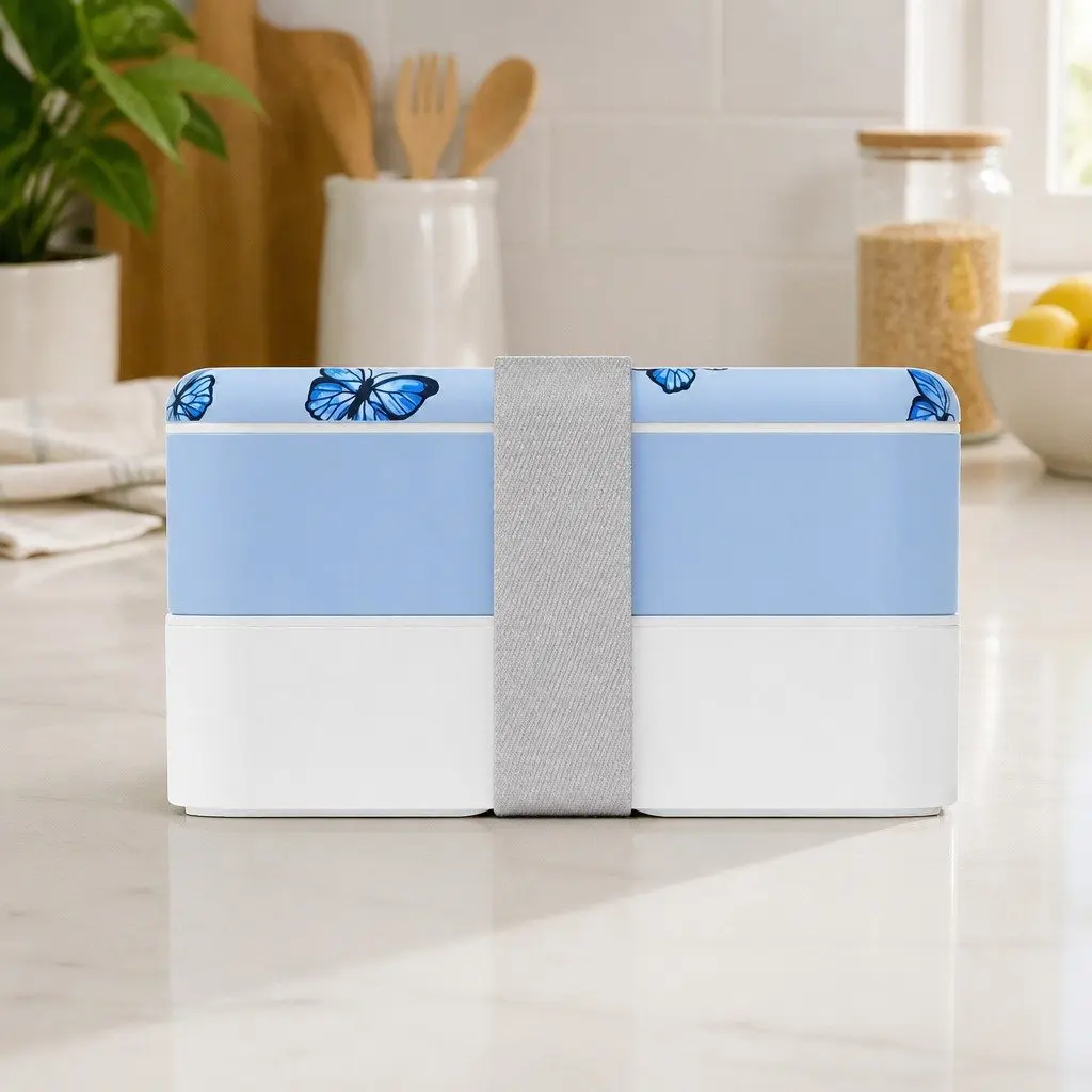 Lunch Bento Box Two Tier 1L Food Container Microwave Dishwasher Safe Blue