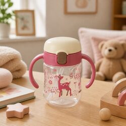 Sippy Cup Straw Training Bottle Baby Transition Drinking Vessel Easy-Grip Handle