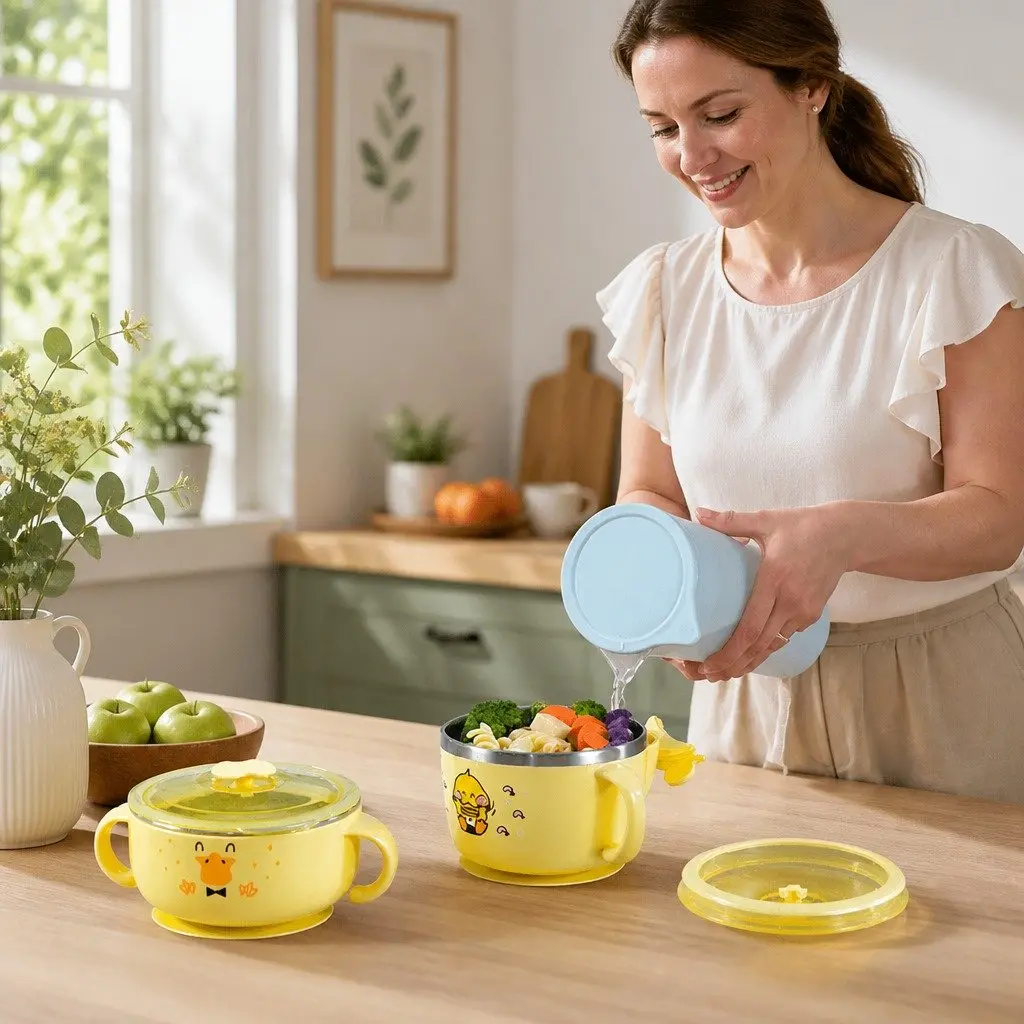 Stainless Steel Kids Bowl 370ml Blue Mealtime Dining Dish Safe Rounded Design