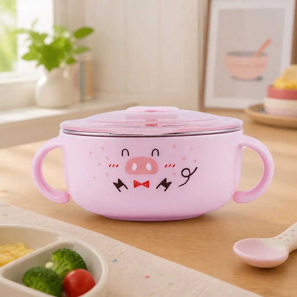 Stainless Steel Kids Bowl Durable 370ml Pink