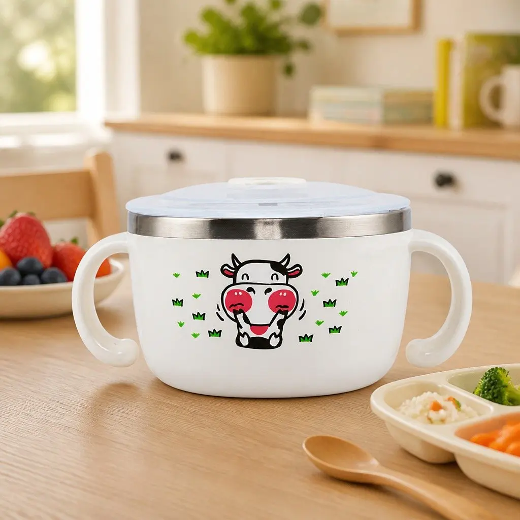 Kids Stainless Steel Bowl 480ml White Toddler Feeding Bowl