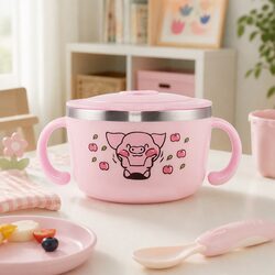 Kids Stainless Steel Bowl 480ml Pink Durable Shatterproof Child Safe Mealtime