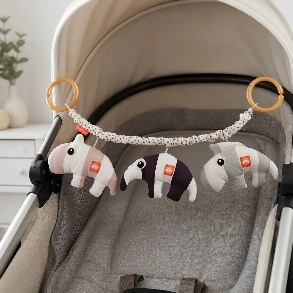Pram Toy Hanging Attachment Soft Plush Cotton Powder Pink 47-58 x 14 cm