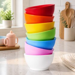Kids Spill-Proof Anti-Slip Bowl Stage 1 8oz Twin Pack with Lid Orange Feeding