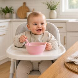 Kids Spill-Proof Anti-Slip Bowl Stage 1 8oz Twin Pack with Lid Pink Feeding