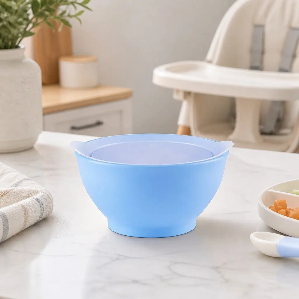 Kids Spill-Proof Anti-Slip Bowl Stage 1 8oz Twin Pack with Lid Yellow Feeding