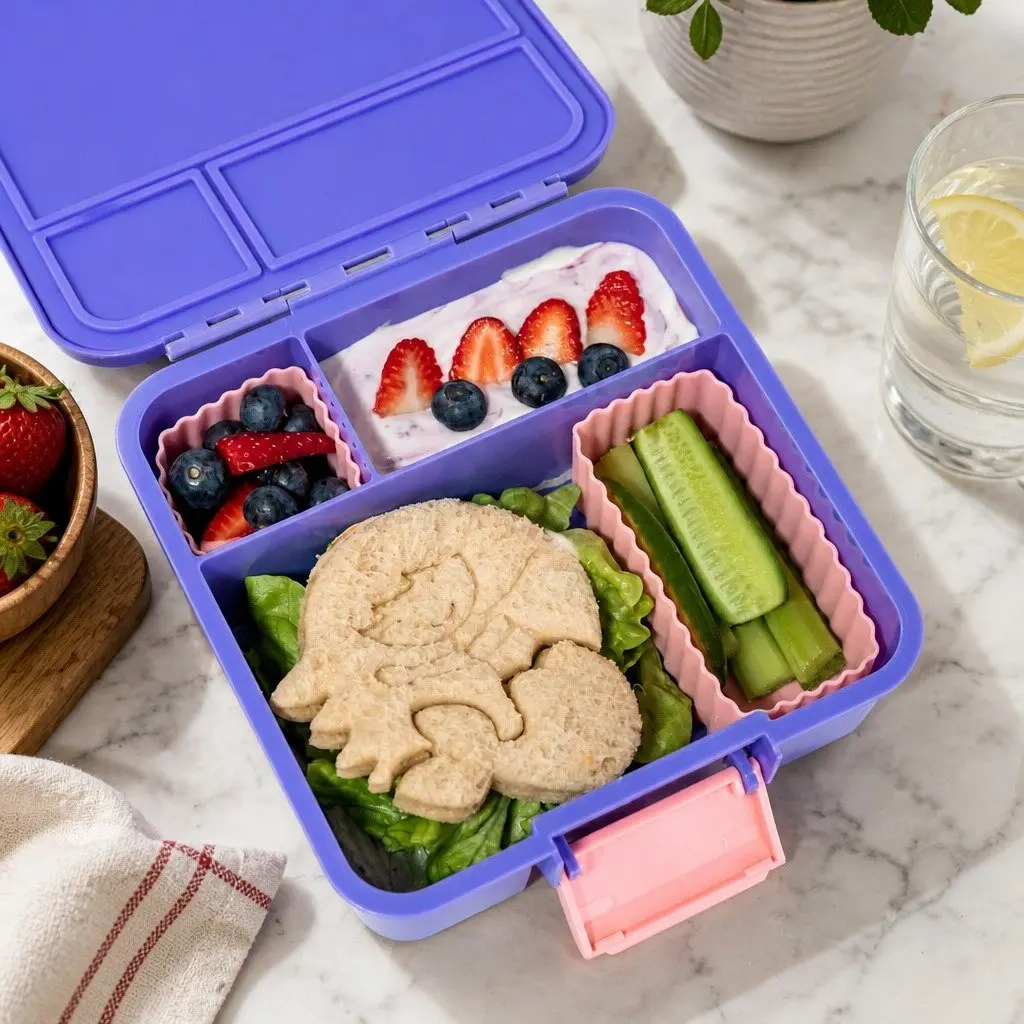 Bento Lunch Box Three Compartment Leakproof Airtight Grape