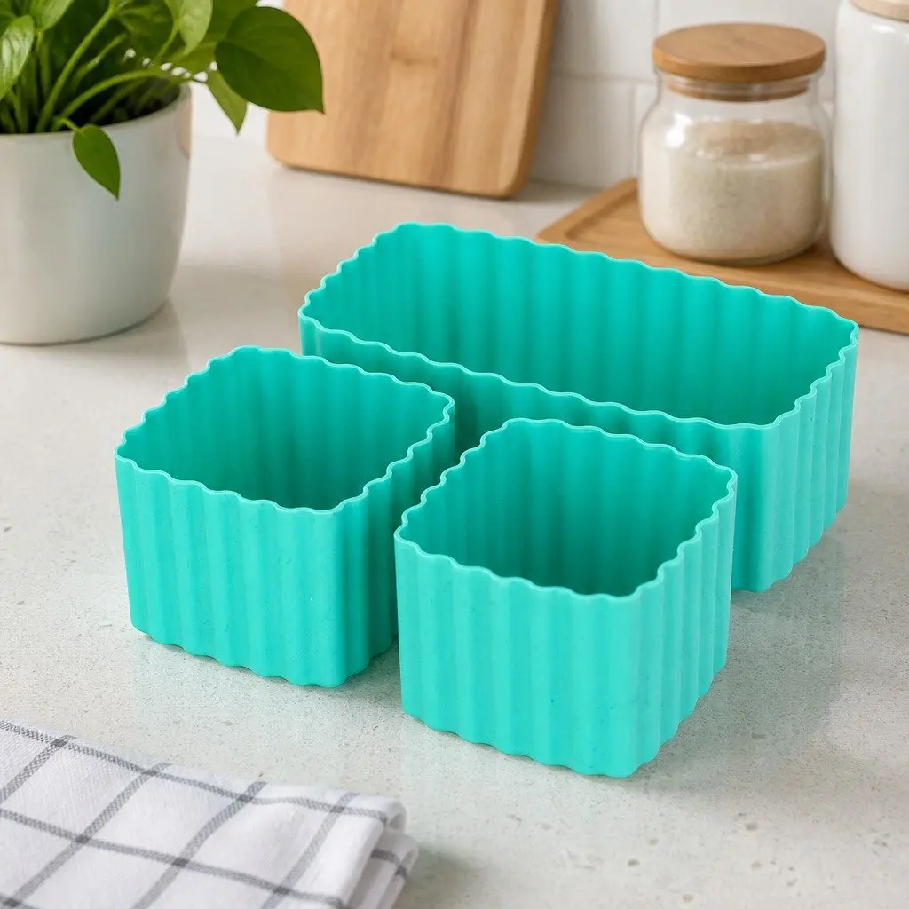 Bento Cups Silicone Apple 3 Piece Kids Lunch Box Food Container Set