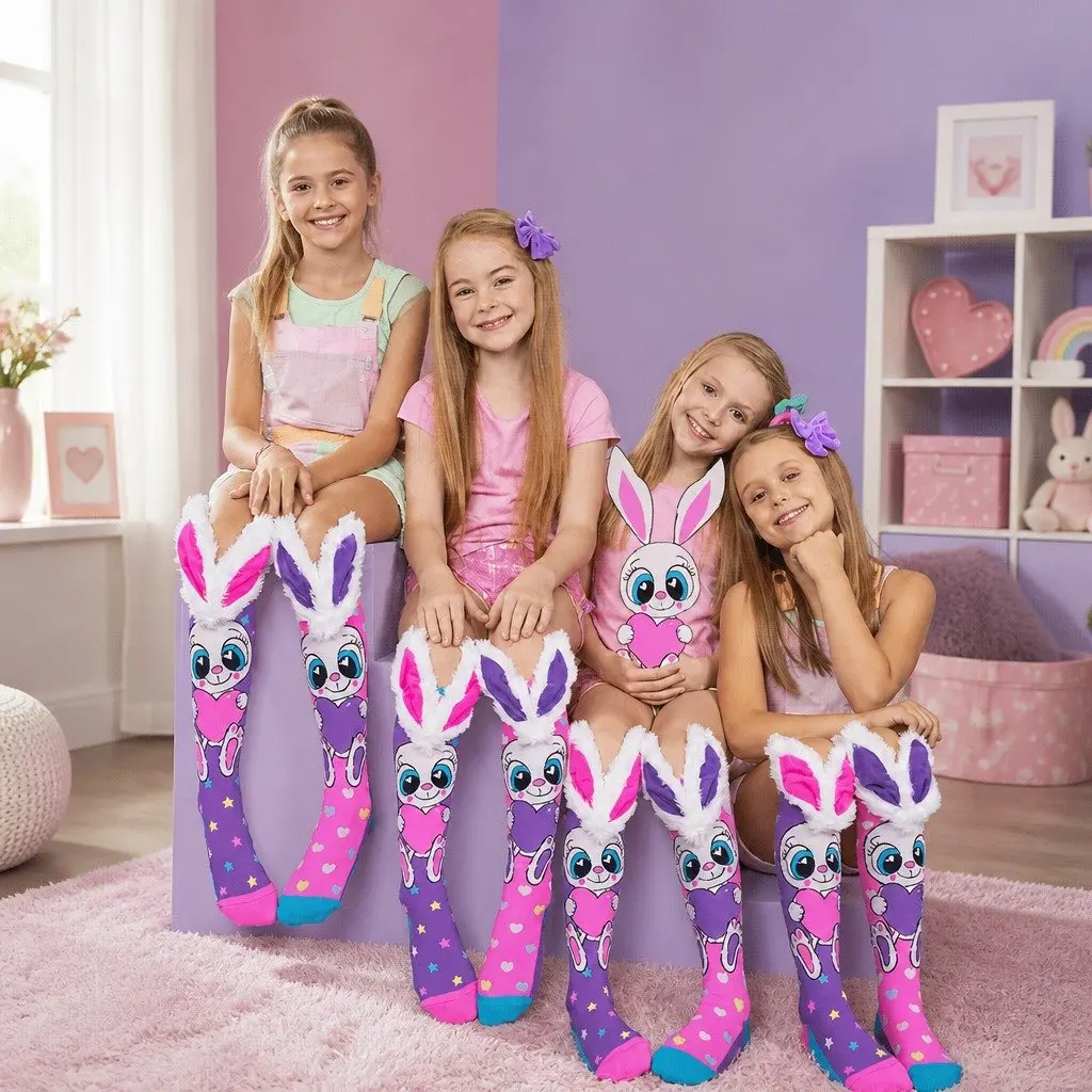 Funny Bunny Knee-High Socks with 3D Ears for Toddlers Ages 3-5 UV Glow