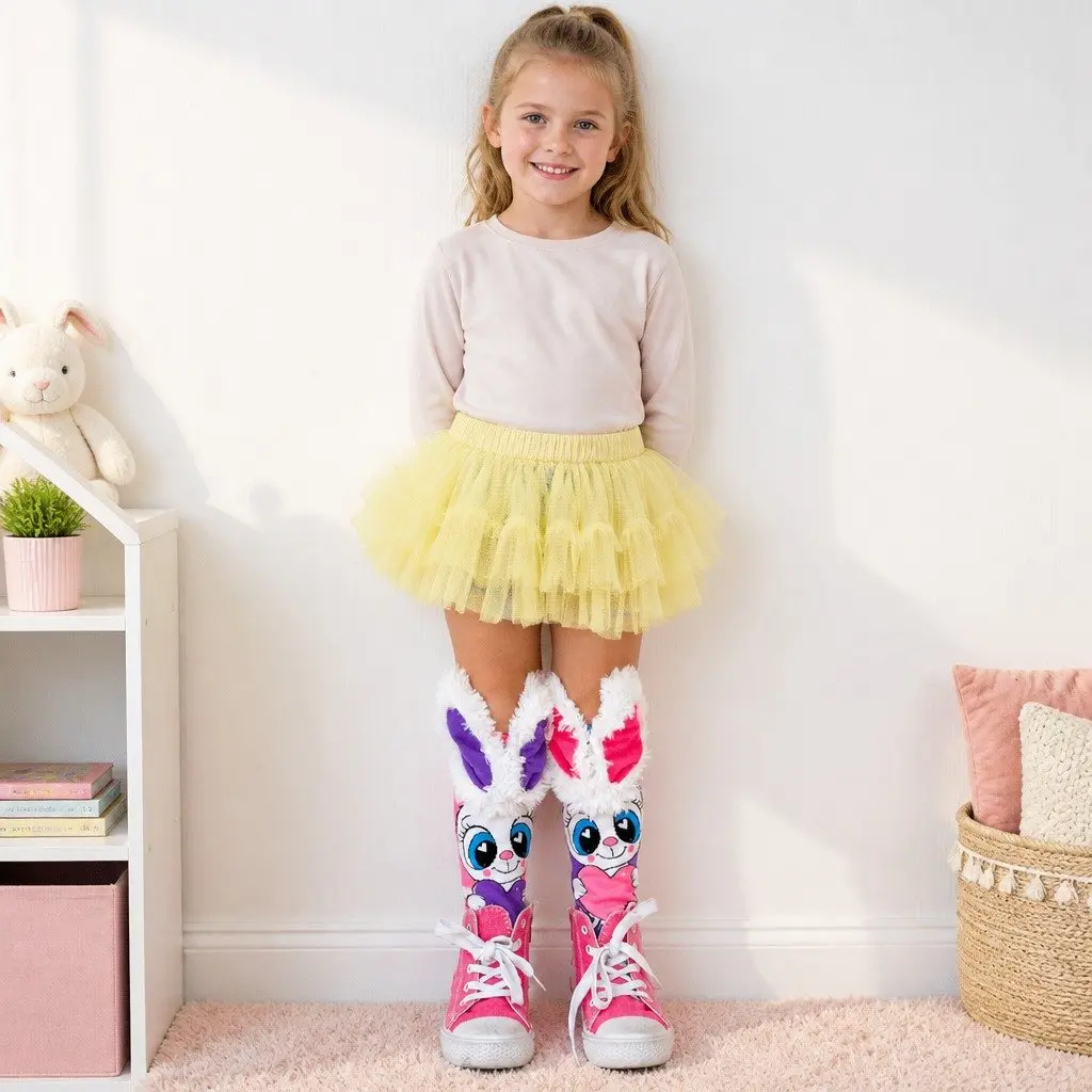 Funny Bunny Knee-High Socks with 3D Ears for Toddlers Ages 3-5 UV Glow