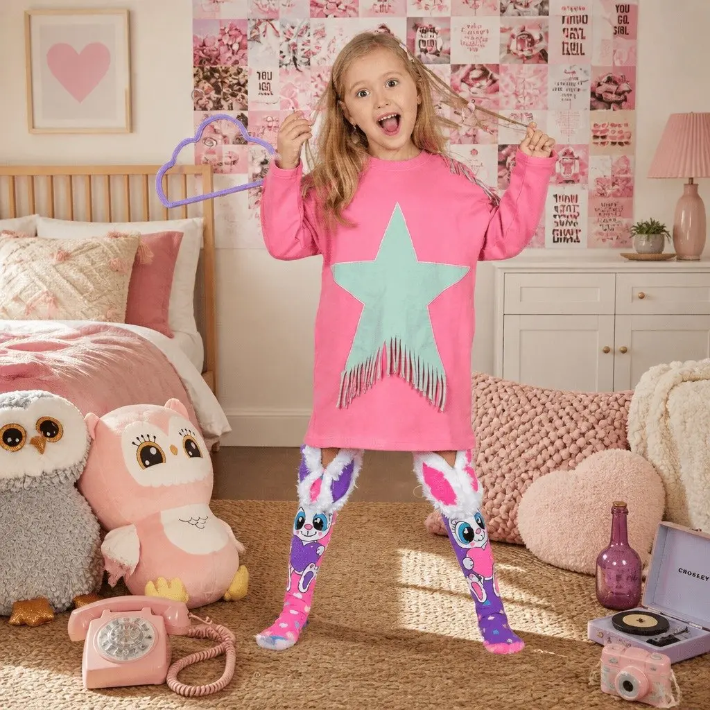 Funny Bunny Knee-High Socks with 3D Ears for Toddlers Ages 3-5 UV Glow