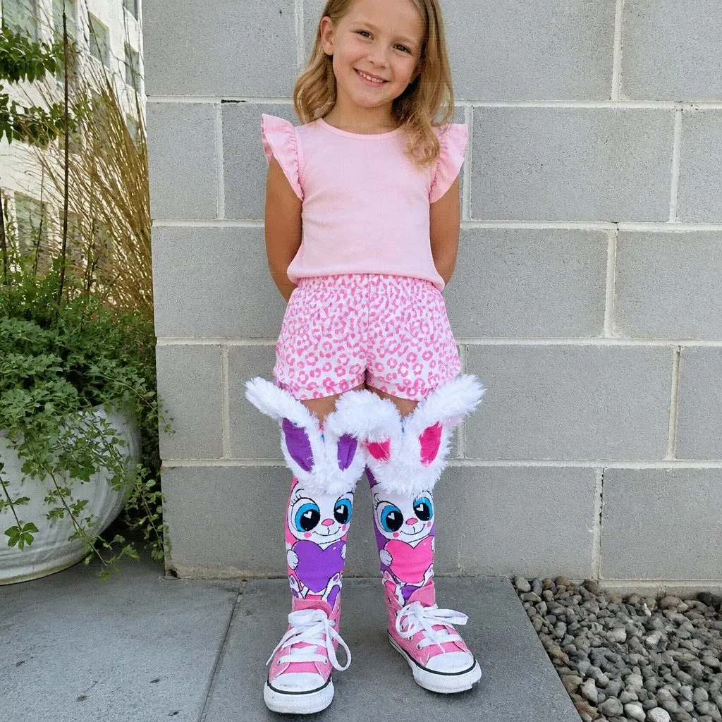 Funny Bunny Knee-High Socks with 3D Ears for Toddlers Ages 3-5 UV Glow