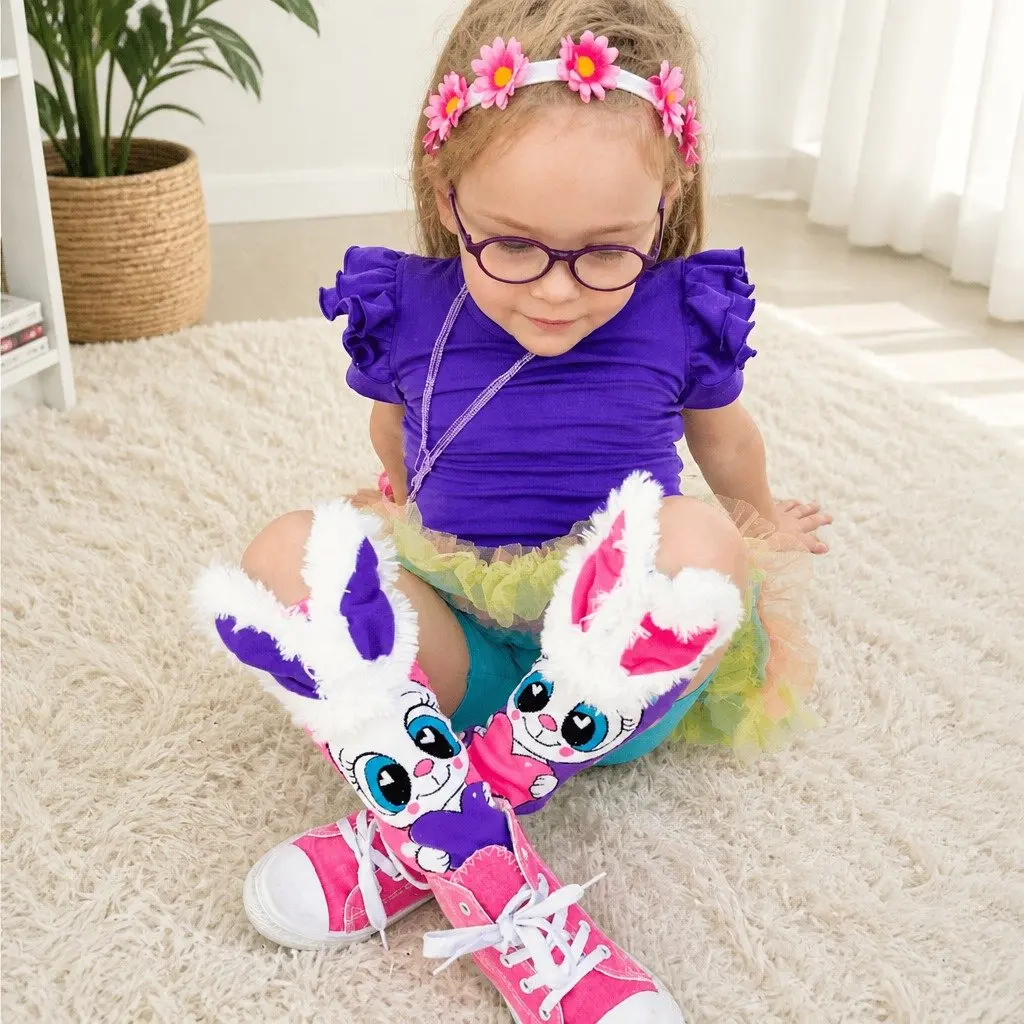 Funny Bunny Knee-High Socks with 3D Ears for Toddlers Ages 3-5 UV Glow
