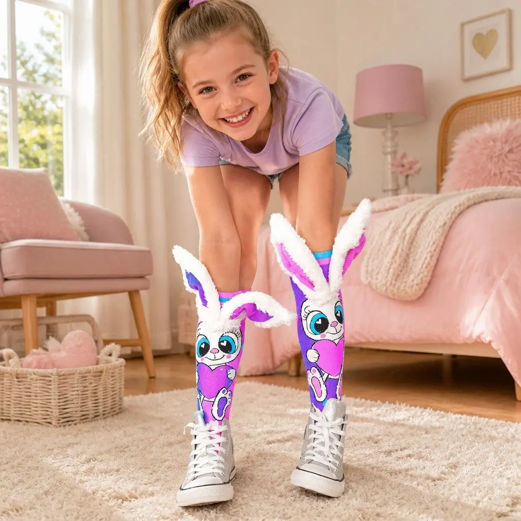 Funny Bunny Knee-High Socks with 3D Ears for Toddlers Ages 3-5 UV Glow
