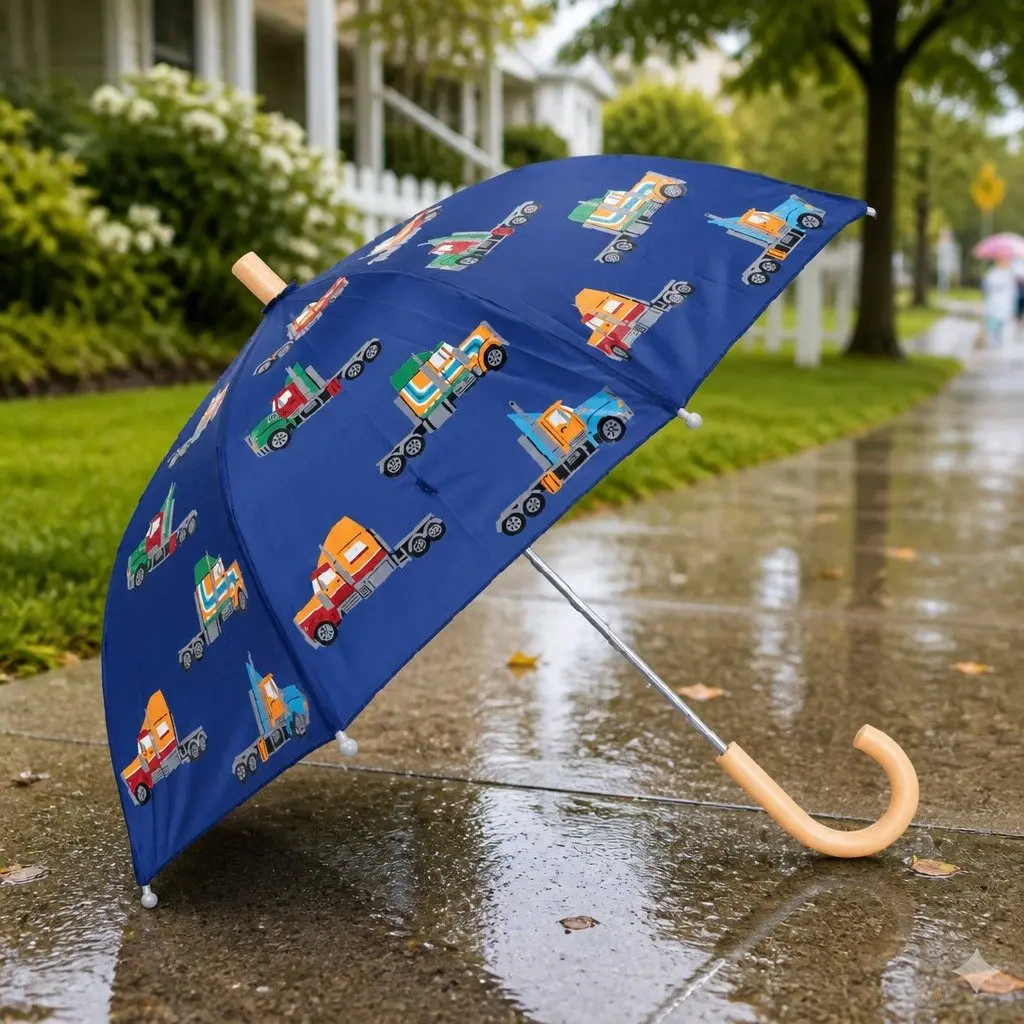 Kids Umbrella Colour Change Print Wooden Handle 23 Inch Compact
