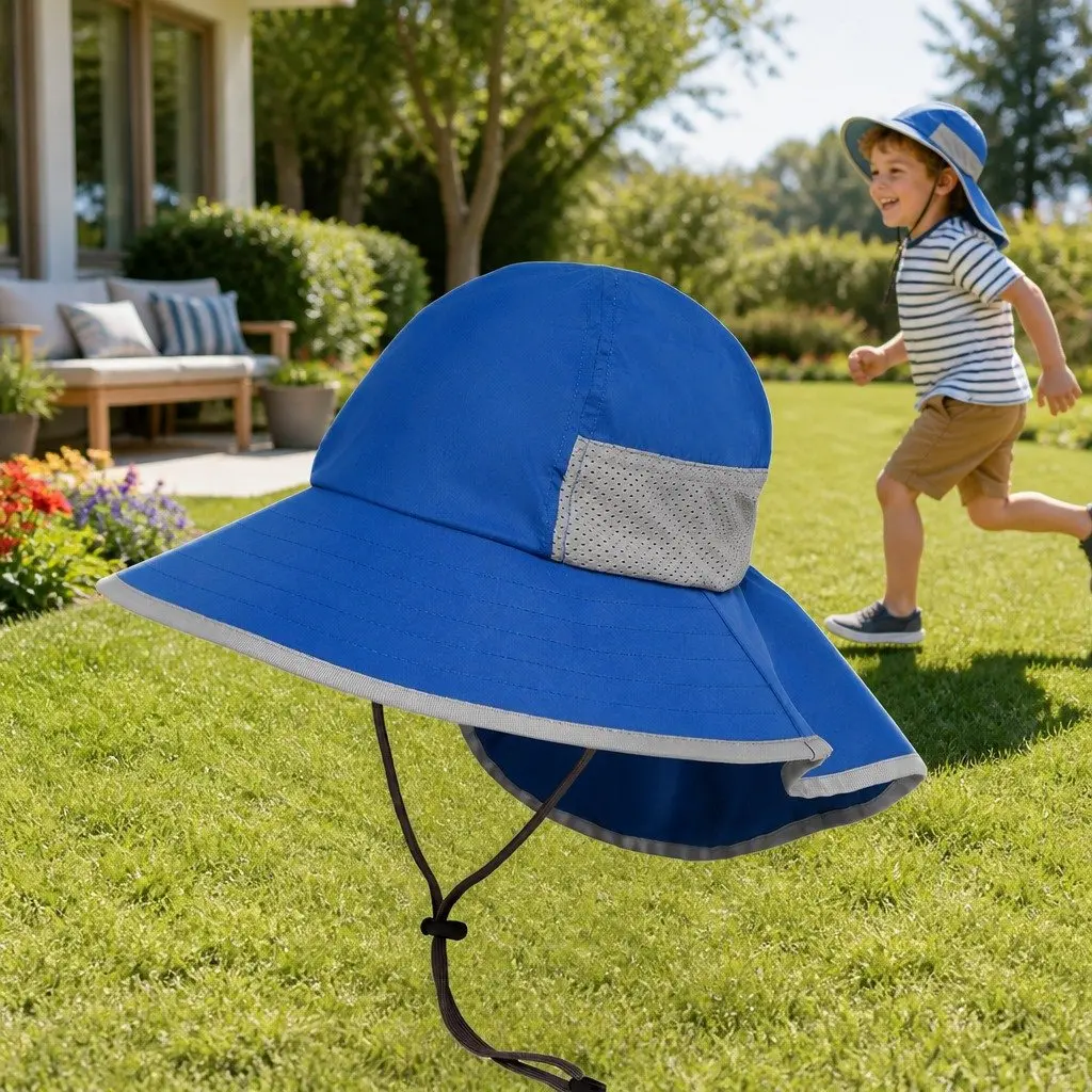 Kids Play Hat UPF50+ Sun Protection Small Royal Lightweight with Breakaway Strap