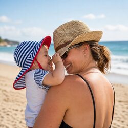 Infant Sun Hat UPF50+ Navy White Stripe Baby Sun Protection Crushable Packable