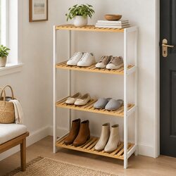 Bamboo Storage Rack 4 Tier Shelf Shoe Organiser Shelving Unit Bathroom Plant