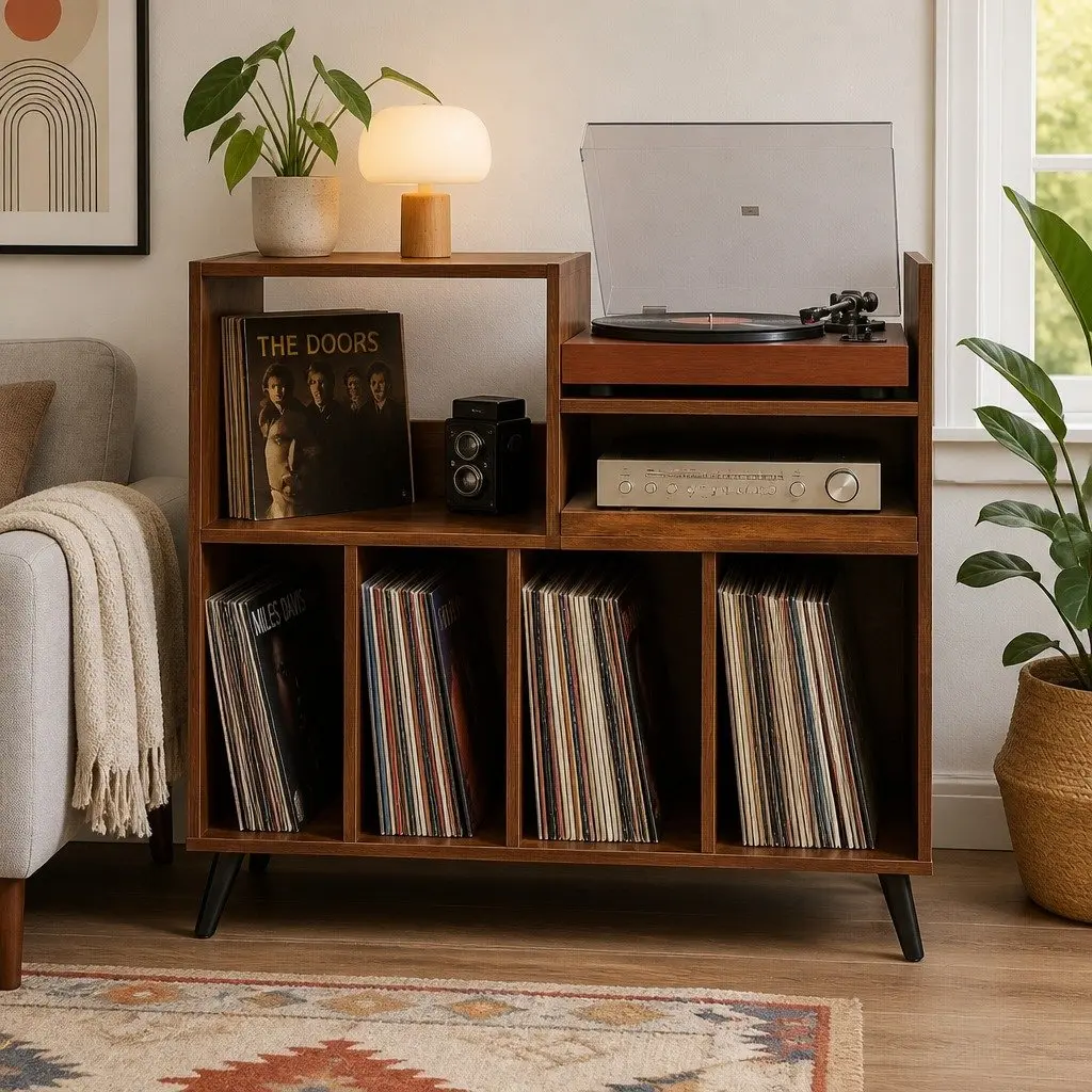 Record Player Stand Vinyl Storage Cabinet Turntable Table 300+ Albums Display