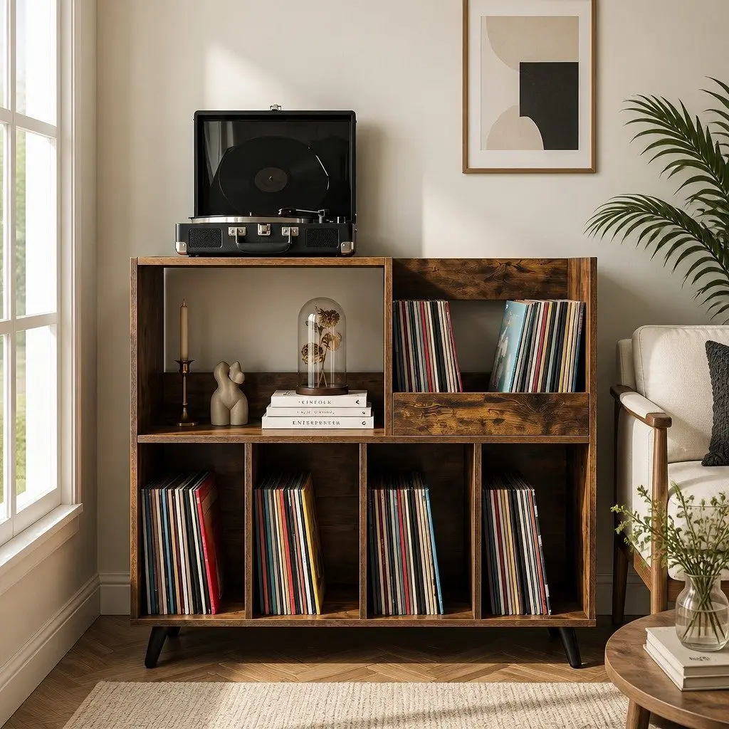 Record Player Stand Vinyl Storage Cabinet Turntable Table 300+ Albums Display