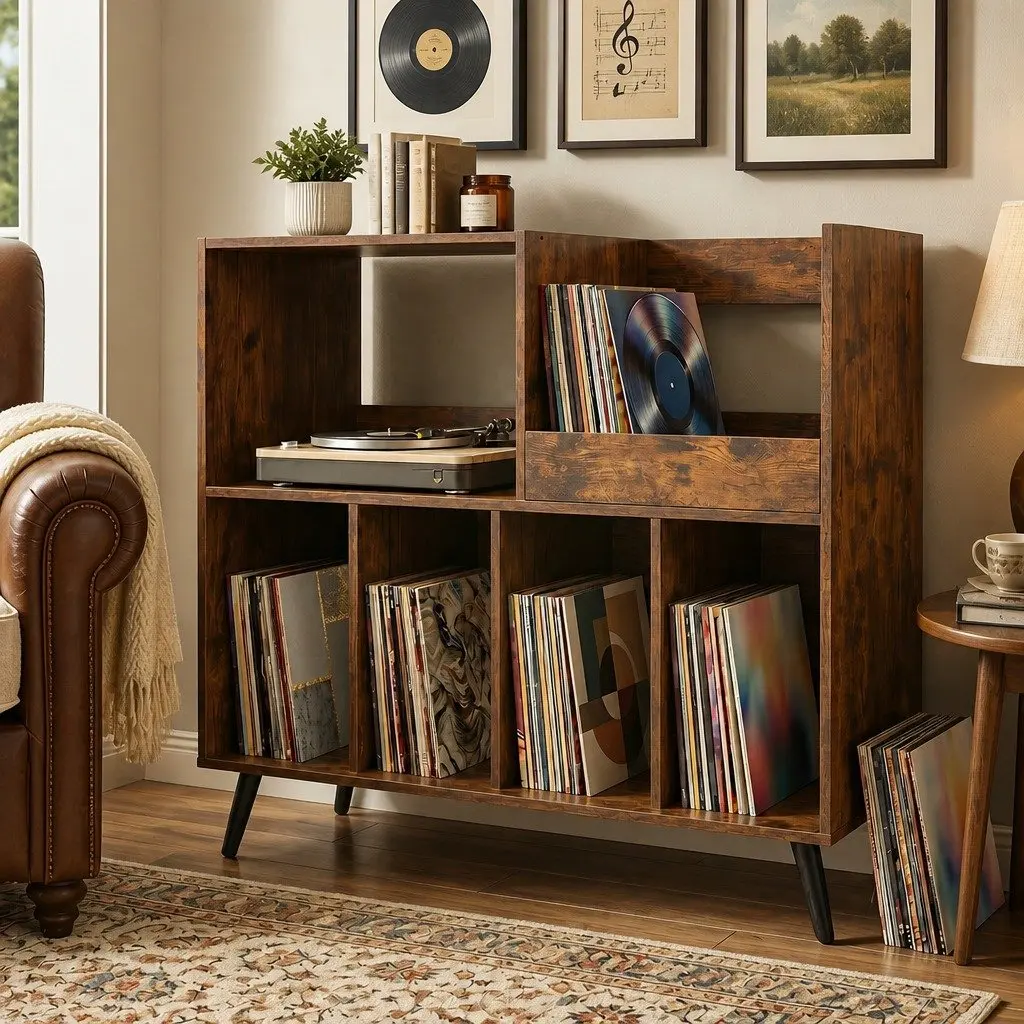 Record Player Stand Vinyl Storage Cabinet Turntable Table 300+ Albums Display