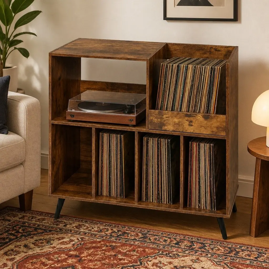 Record Player Stand Vinyl Storage Cabinet Turntable Table 300+ Albums Display