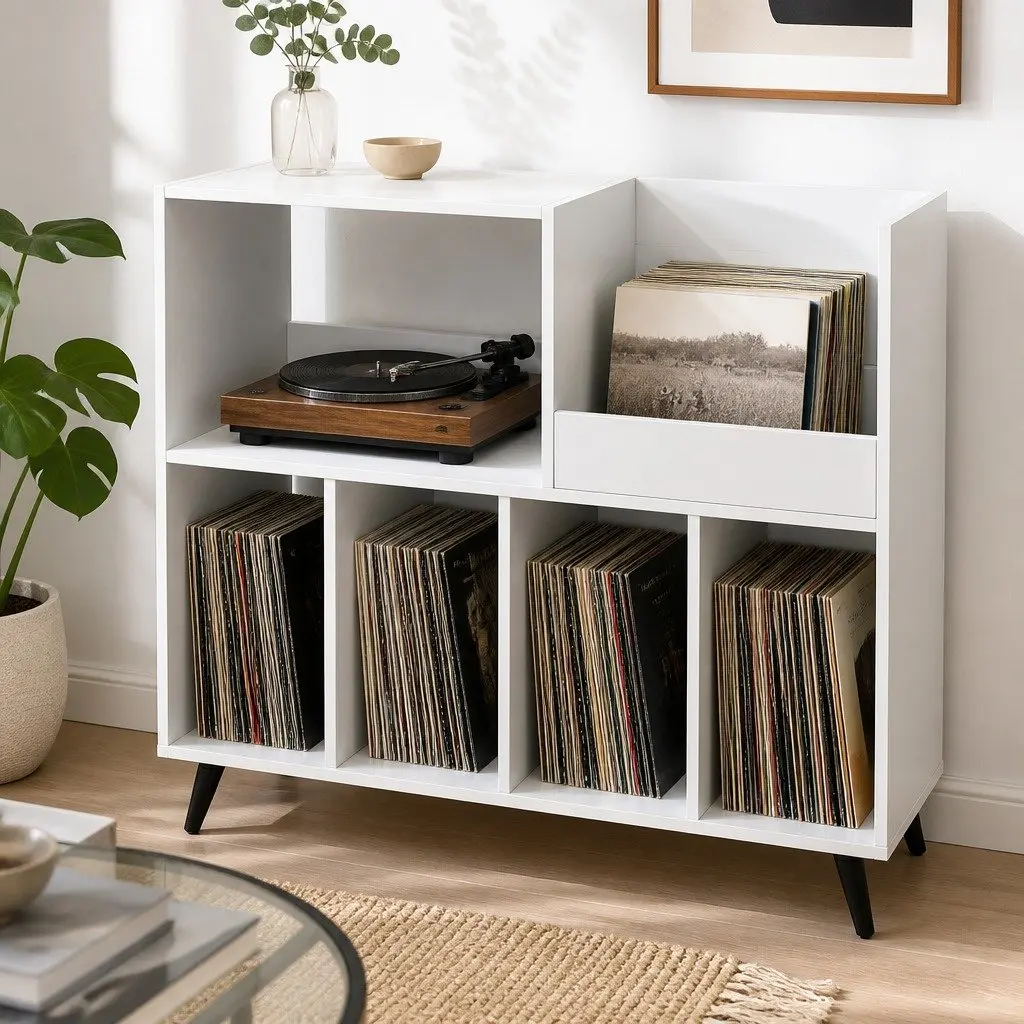 Record Player Stand Vinyl Storage Cabinet Turntable Table Holds 300+ Albums