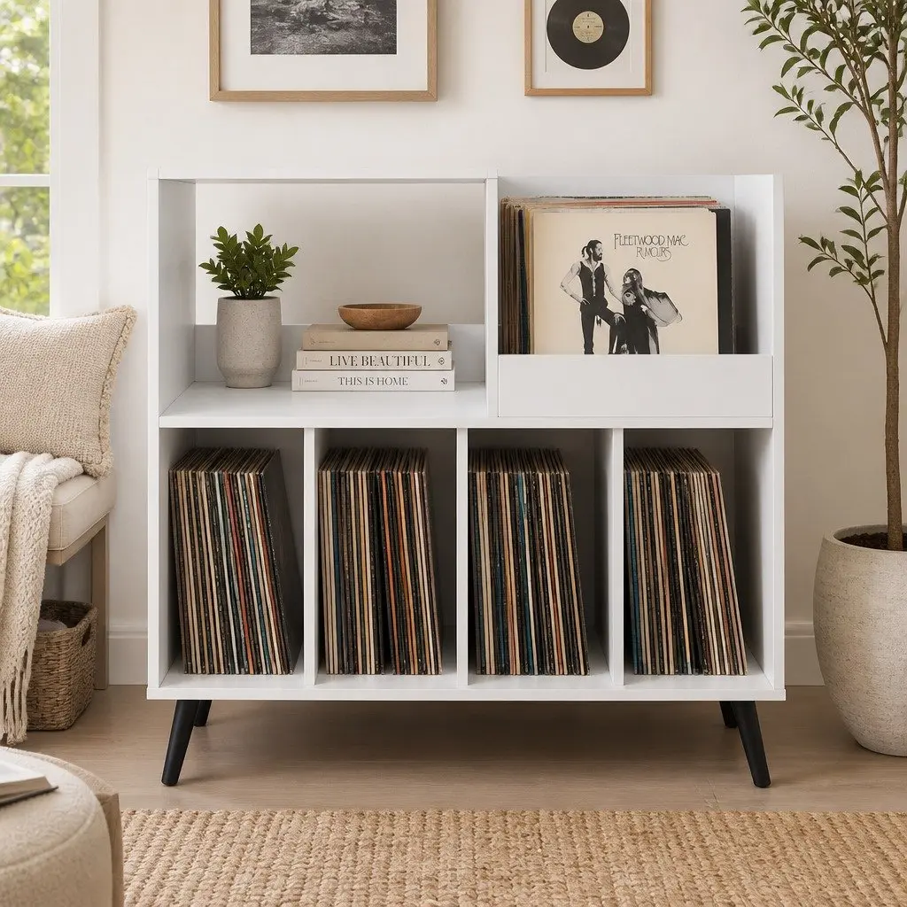 Record Player Stand Vinyl Storage Cabinet Turntable Table Holds 300+ Albums