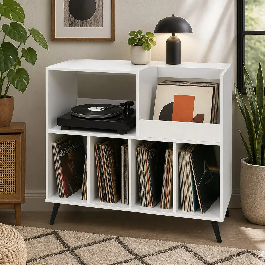 Record Player Stand Vinyl Storage Cabinet Turntable Table Holds 300+ Albums