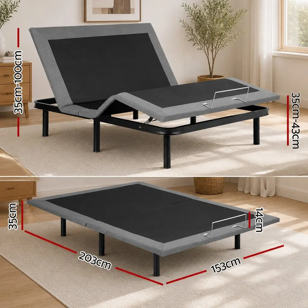 Electric Adjustable Bed Frame Queen Size Zero Gravity Wireless Remote Control Black