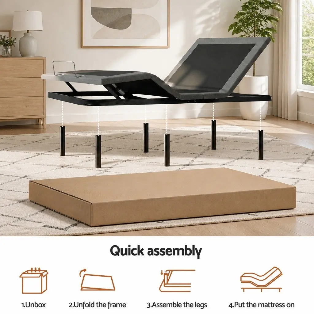 Double Electric Adjustable Bed Frame with Memory Foam Mattress 15cm Thick Black and Grey