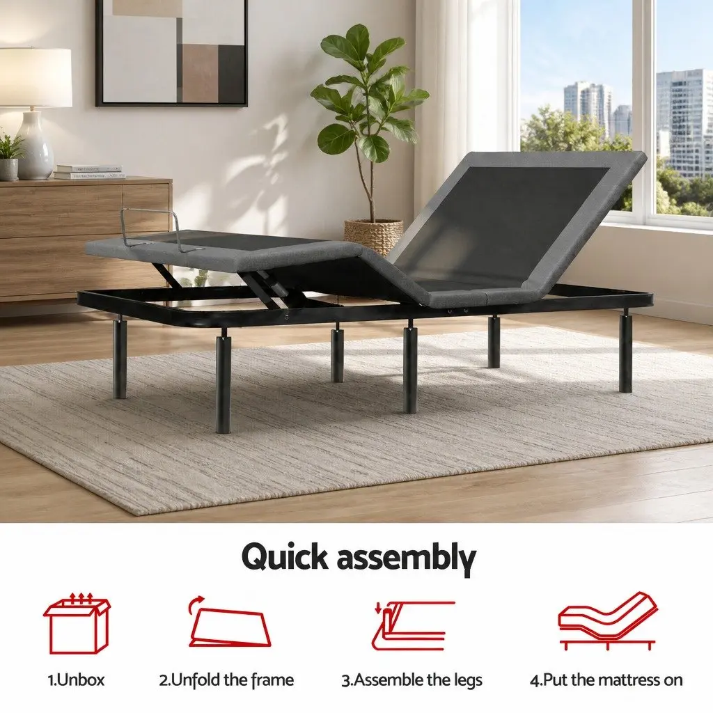 Adjustable Electric Bed Frame with Memory Foam Mattress Set King Size 15cm Thick Black and Grey