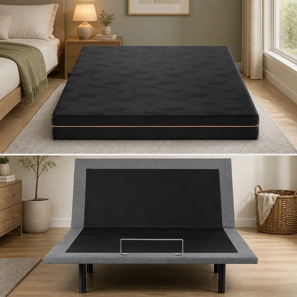 Queen Adjustable Bed Frame with Memory Foam Mattress Combo Electric Base Remote