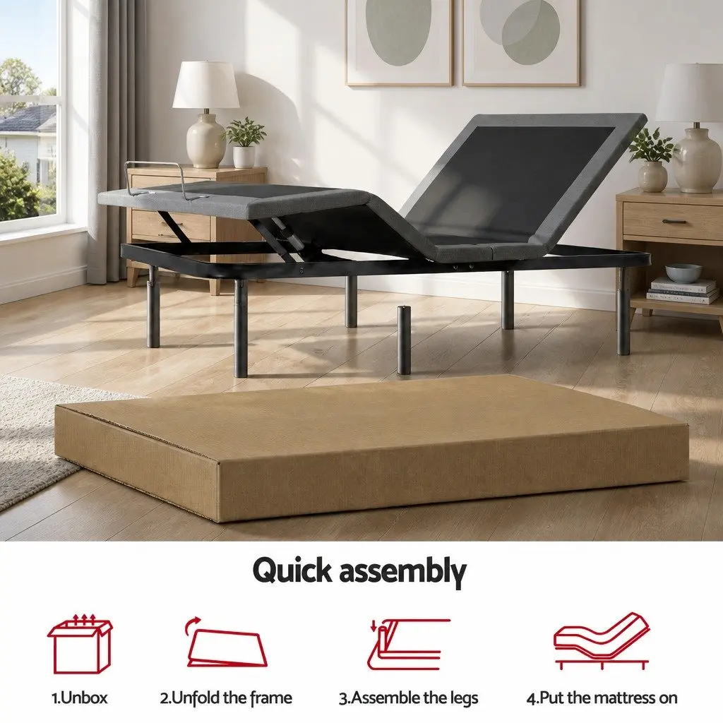 Queen Adjustable Bed Frame with Memory Foam Mattress Combo Electric Base Remote