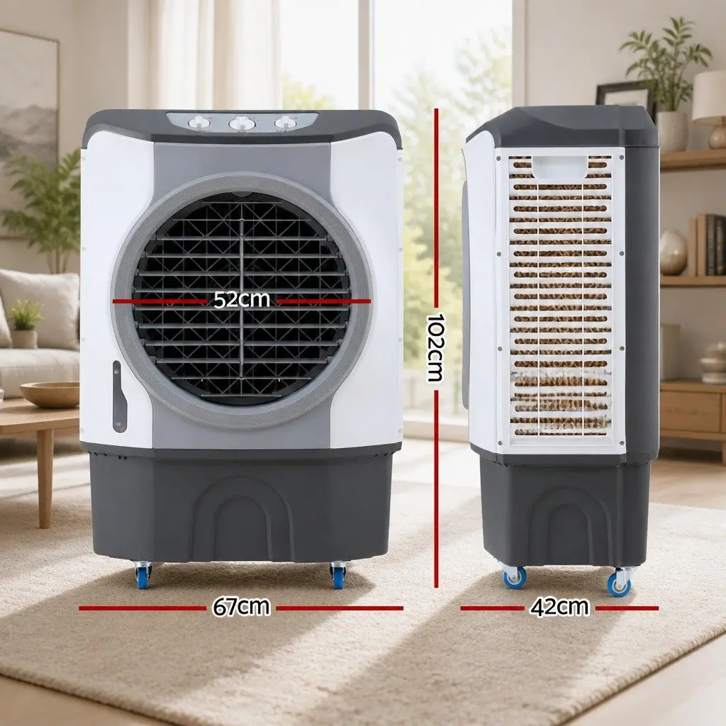 Evaporative Air Cooler 45L Portable Humidifier Purifier 3-in-1 Tower Fan White Blue