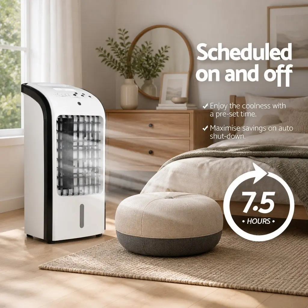 Evaporative Air Cooler 4-in-1 Functions 4L Tank Portable Remote Control Black and White