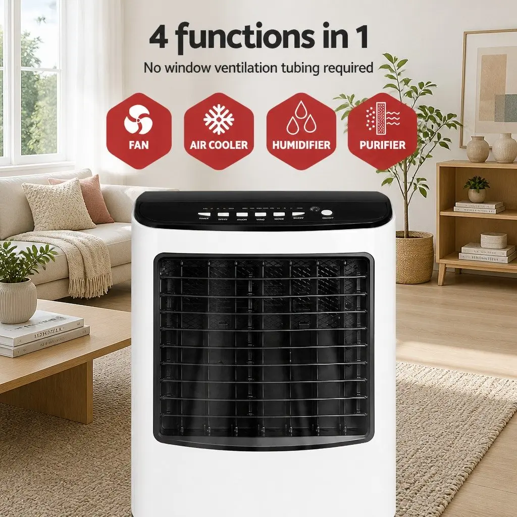 Evaporative Air Cooler 8L Tank 4-in-1 Humidifier Purifier Fan White