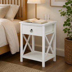 Bedside Table with Drawers Nightstand Side Table Modern Storage Wooden White
